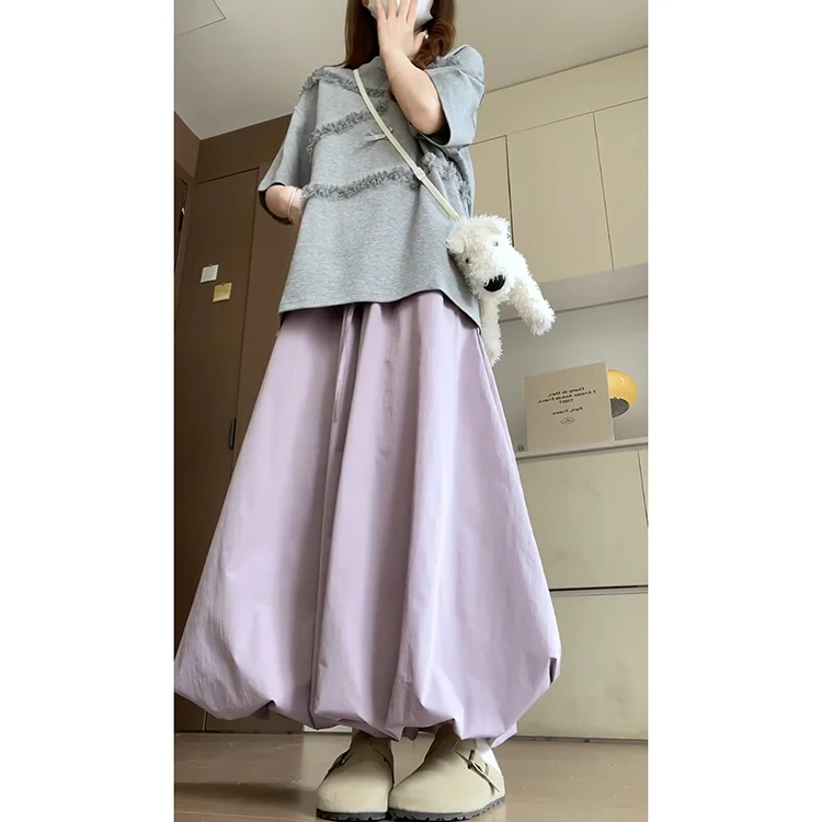 กางเกงขายาวทรงหลวม สไตล์คลาวด์ฟีลลิ่ง สำหรับผู้หญิง ฤดูร้อน 2025 รุ่นใหม่ ไซส์เล็ก ช่วยให้ดูผอมลง ลายดอกไม้