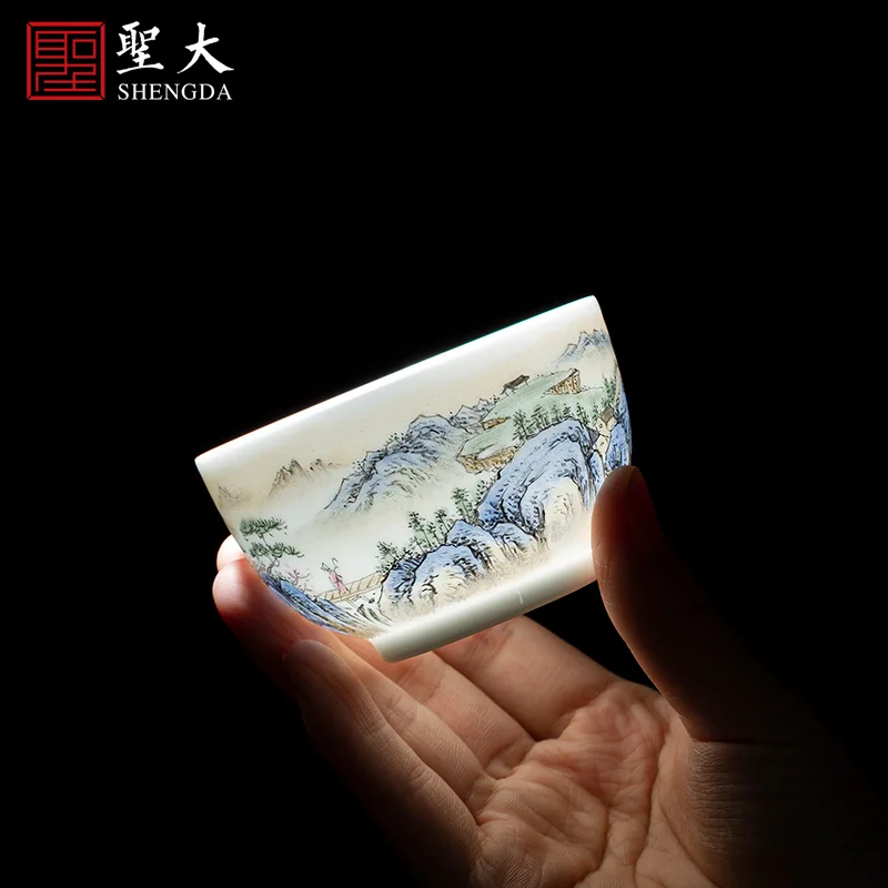 

|ceramic Kung Fu tea cup hand-painted new color Castle Peak Twilight master cup tea cup all manual Jingdezhen tea set