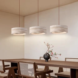 NEW Led Pendant Lamp Stone Wabi Sabi Style Bedroom Bedside Chandelier Restaurant Vintage Retro Cream Long Wire Lighting Fixtures