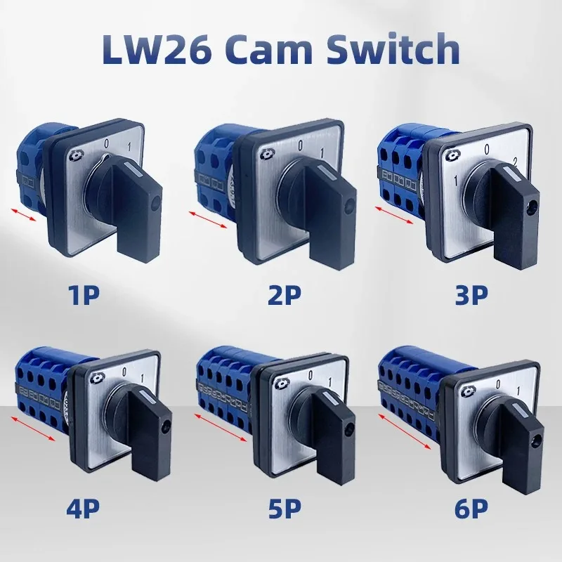 Interruptores Rotatorios de Leva Eléctricos LW26-20A de Dos/Tres Posiciones y 1-6 Polos, Conmutadores de Selección con Contactos de Plata para Control de Energía