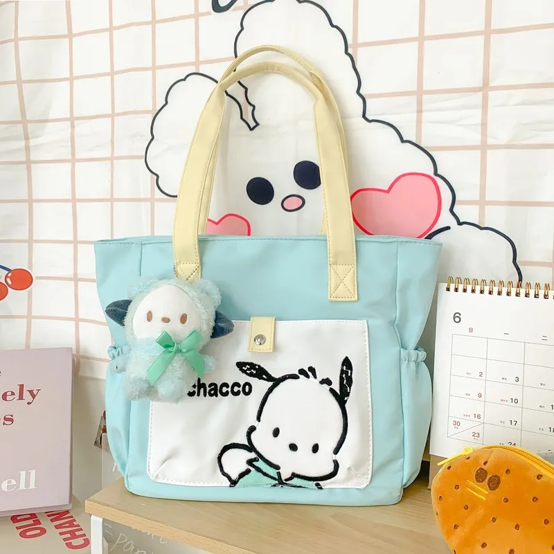 MINISO Sanrio Series Kuromi Torba płócienna Modna śliczna torebka o dużej pojemności Torba studencka Torba nautoring (w tym zawieszki)