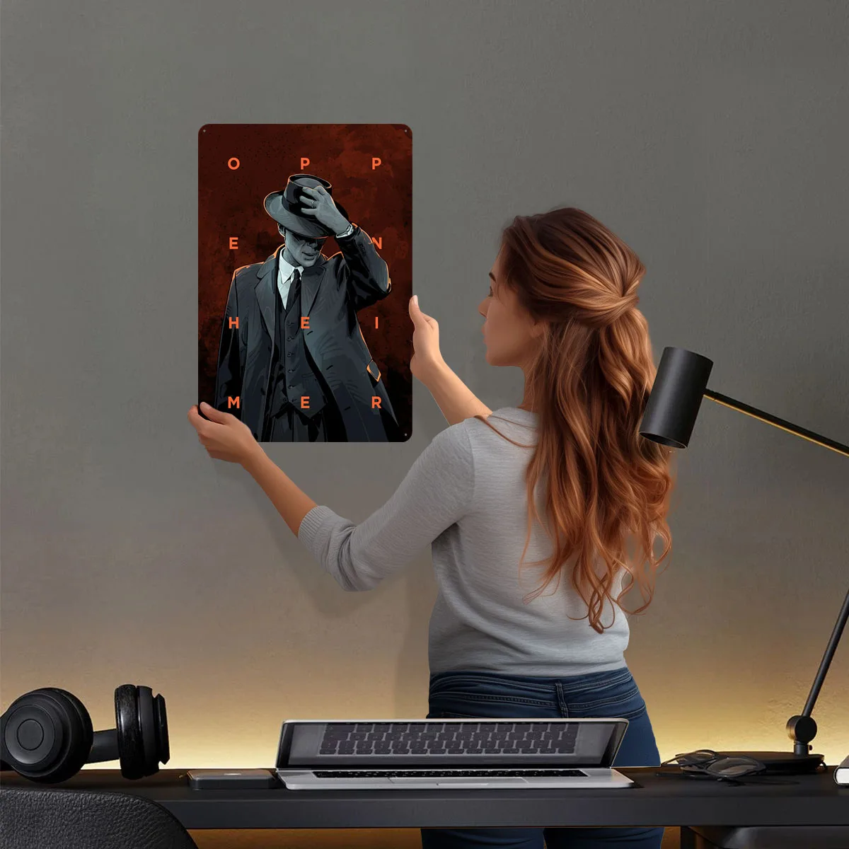 Oppenheimer علامات معدنية الفيلم الكلاسيكي ملصق جدار الفن جدارية مخصصة تين تسجيل ل جدار الفن الديكور غرفة الألعاب الديكور الرجعية #2