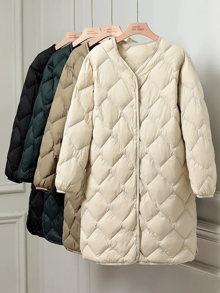 New Ultra Light Down Jacket Women Duck Down Coat Female Diamond Warm Lighteight O-neck Coat
