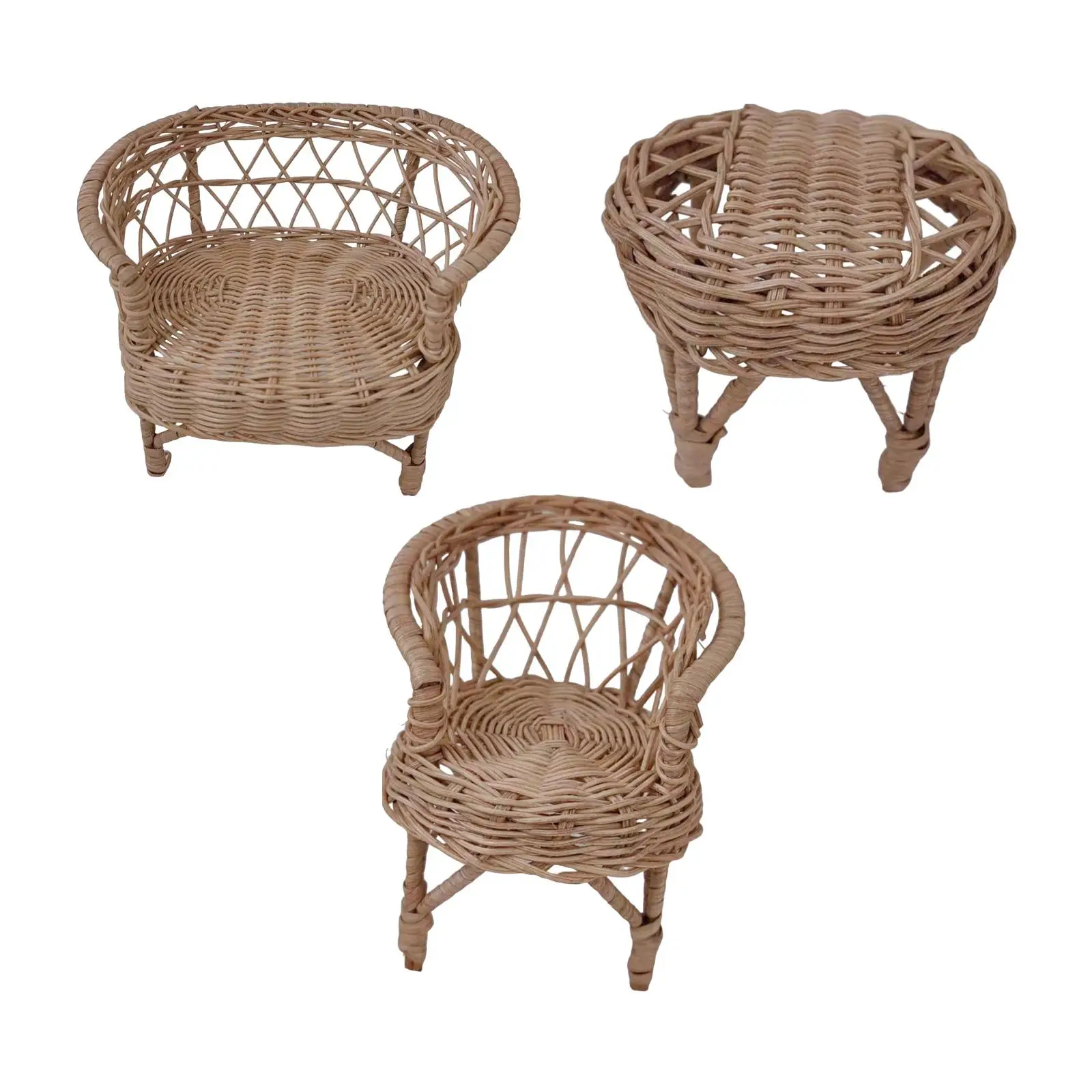 1:12 casa delle bambole sedia in Rattan accessorio per mobili artigianali in miniatura ornamenti giocattolo simulati per scenario di scena leggero e robusto