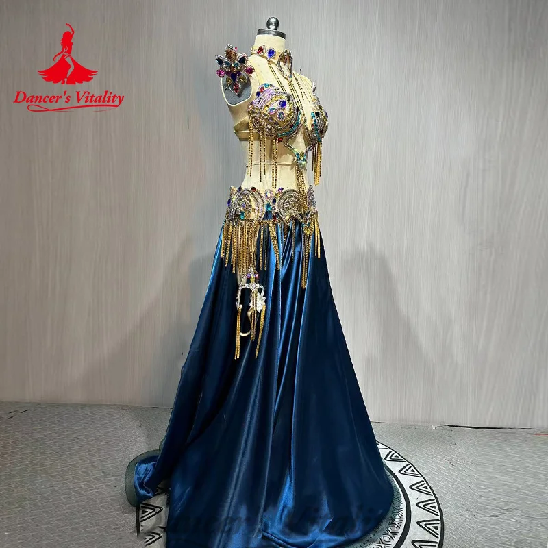 BellyDance Costume Suit Senior Rhinestone Bra+luxury Satin Long Skirt 2pcs Customized Women Oriental Dance Performance Costumes