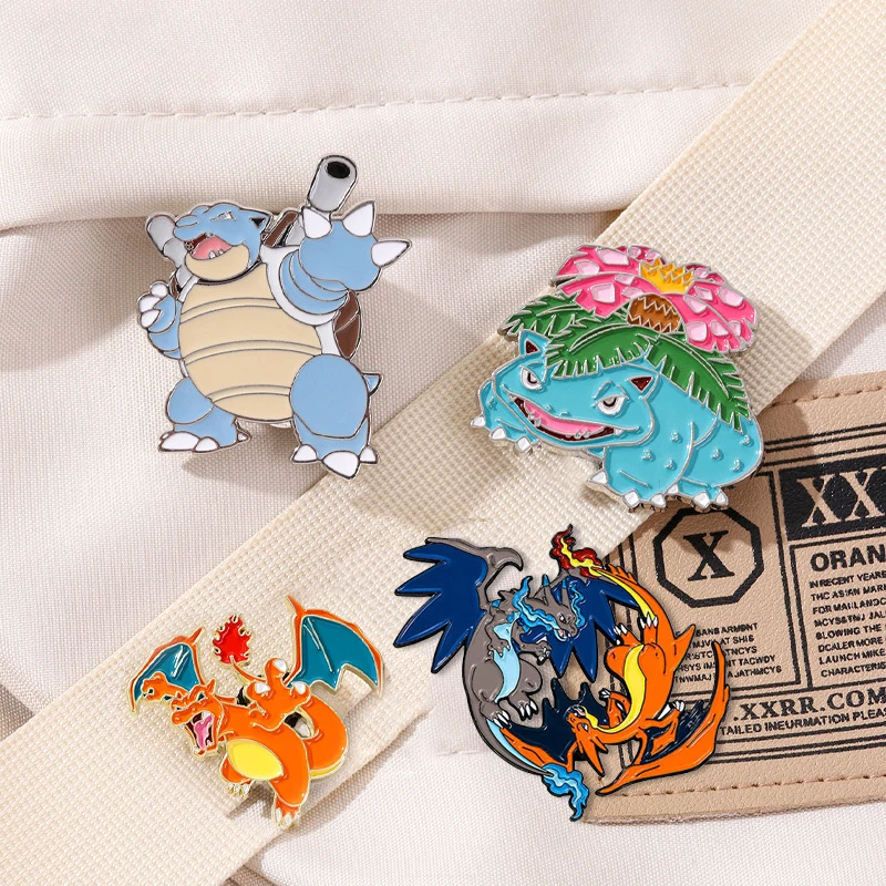 NEW HOT Kawaii Anime Pokemon Charizard Venusaur Squirtle Lapel Pins Enamel Brooch Cute Badges for Backpacks Jewelry Fans Gifts