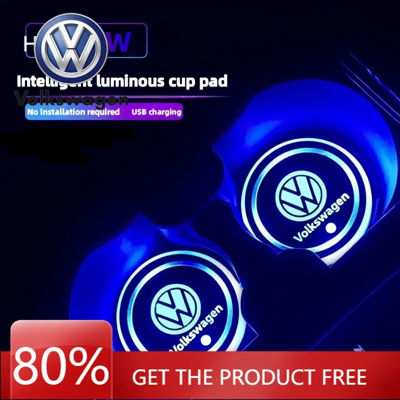 

Колпаки ступиц, 2 шт., 7-цветные светодиодные автомобильные подставки для чашек, подходят для Volkswagen VW Golf 6/7 MK4 Passat Polo TSI TDI GTD T