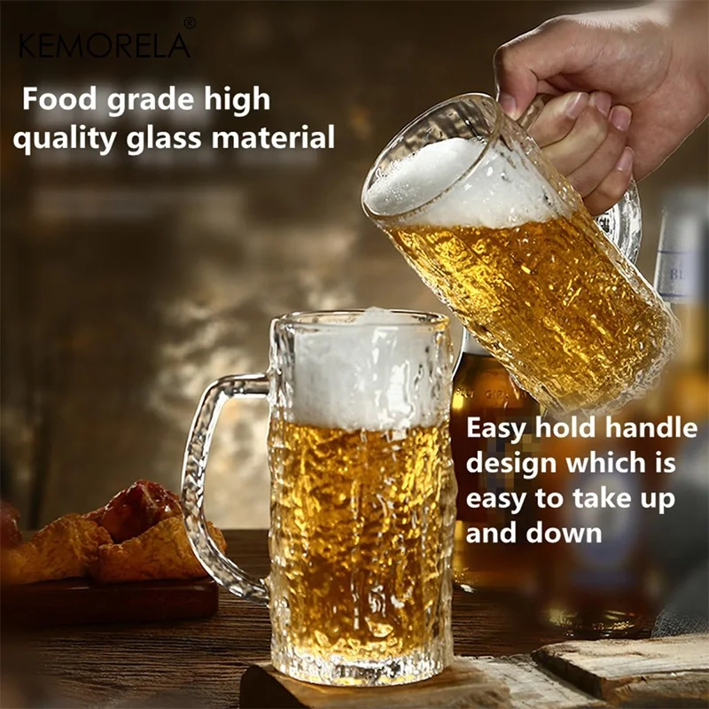 

KEMORELA 1/2PC Pub Beer Glasses Thick-Base Pint Mugs with Frosted Glacier Texture Bar Grade Glassware for Lager IPA Craft Beer