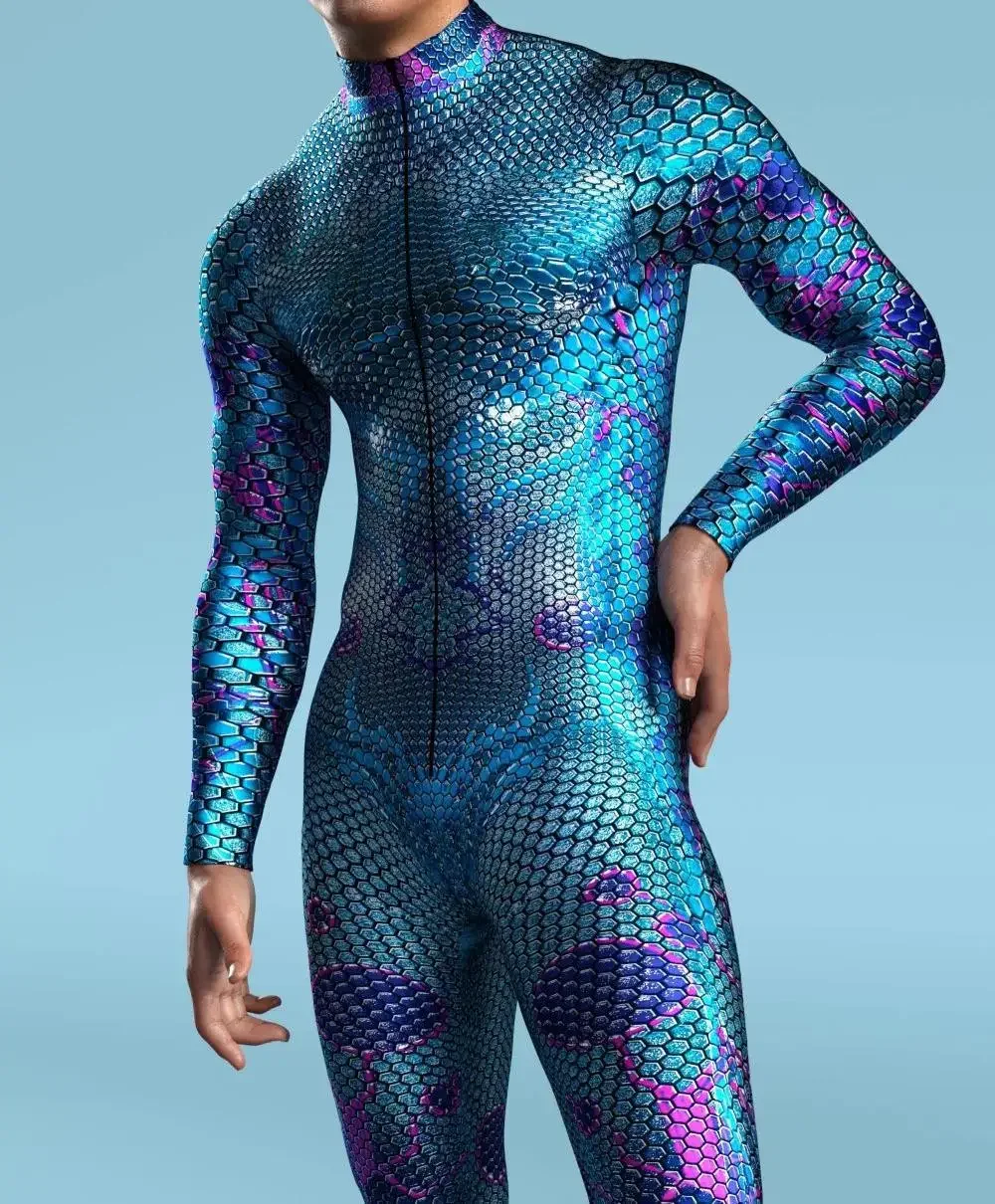 Mono con estampado 3D para hombre y niño, traje de Cosplay con cremallera frontal, estilo Zentai Mech, para fiesta de Halloween