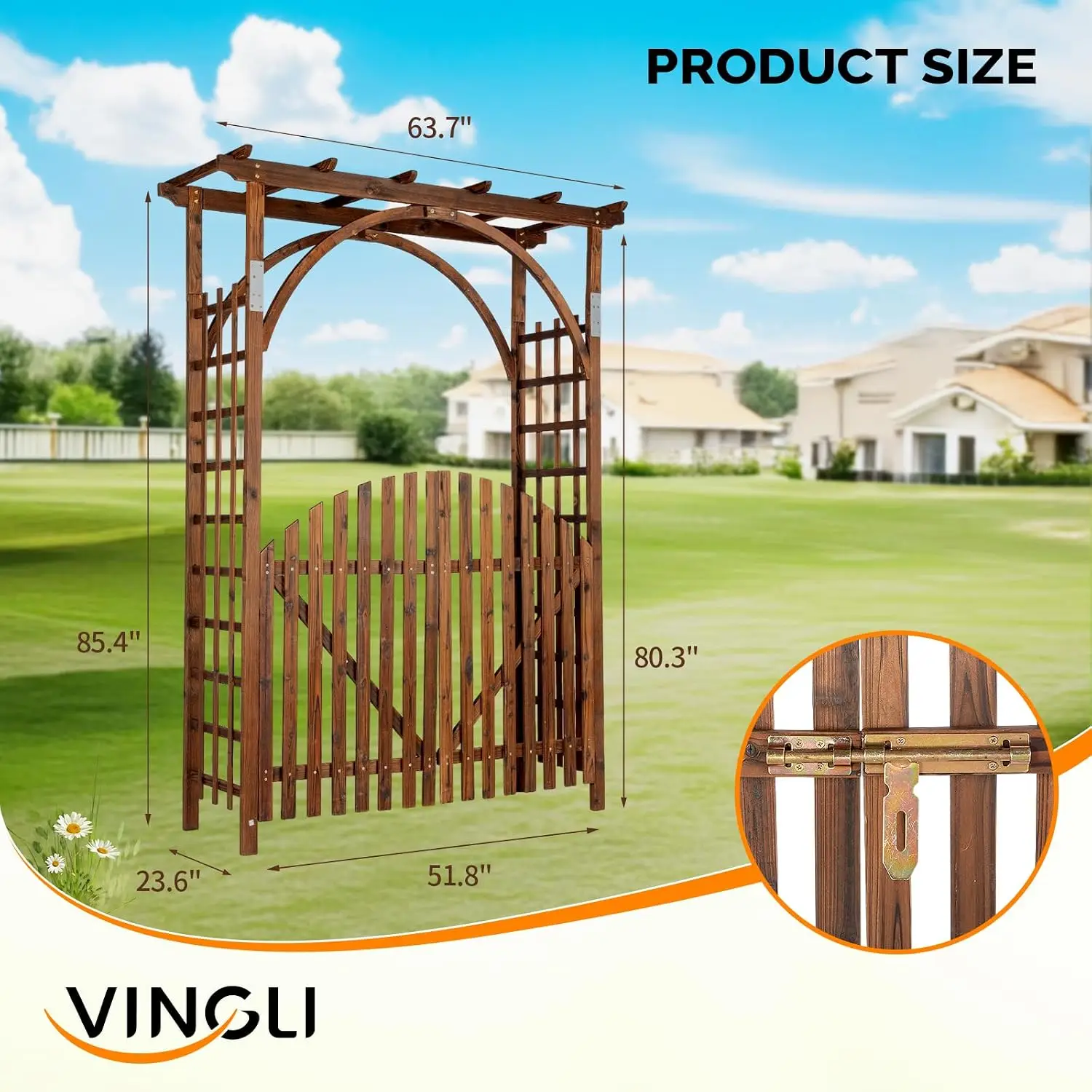 85in Wooden Arbor Garden Arch, Wedding Arch for Ceremony, Wood Trellis for Plant Climbing, Christmas Decor Pergola, Customized 3