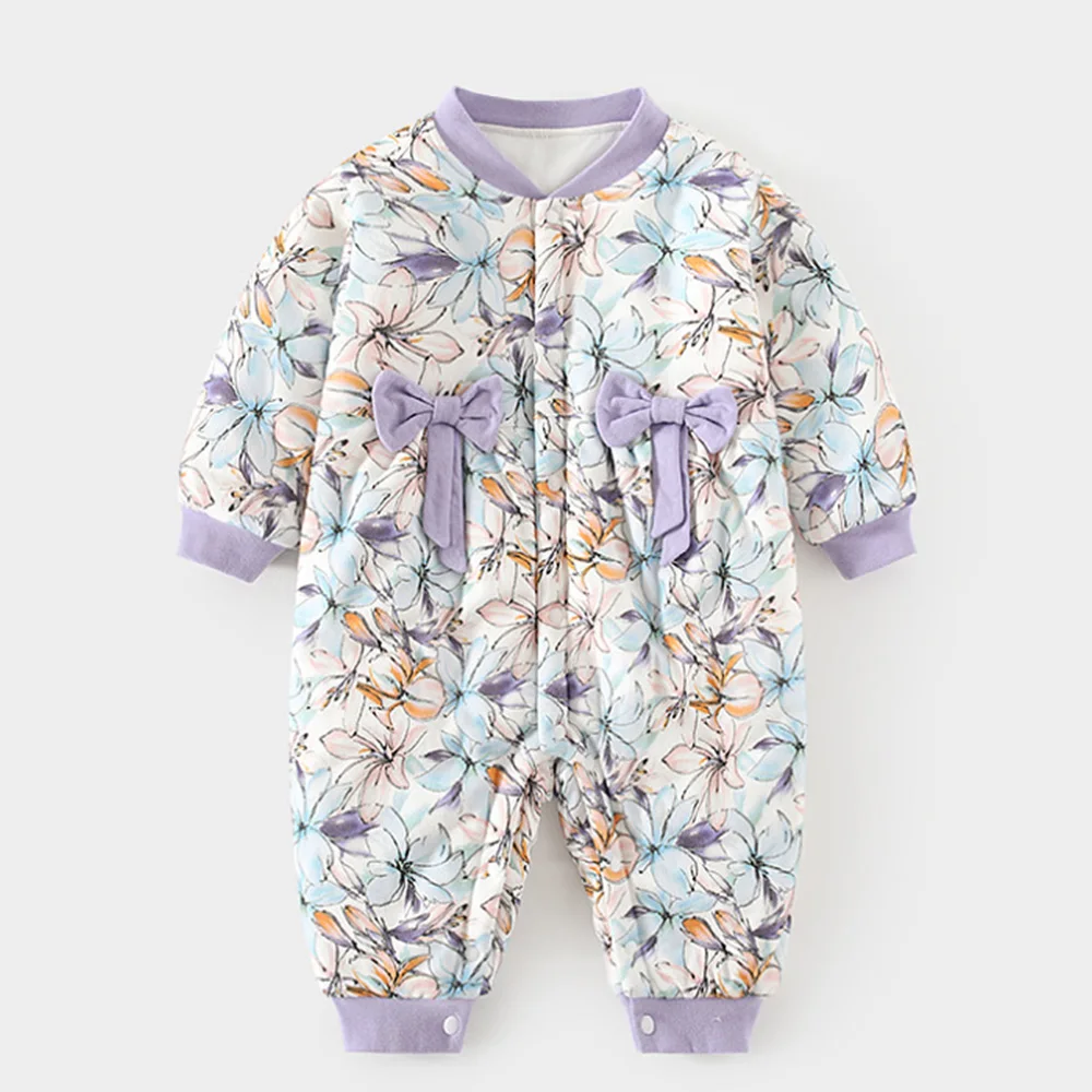 Baby Clothes Girl Long Sleeve Romper Floral Quilted Autumn Winter Warm Princess 1st Birthday Christmas Newborn Jumpsuit