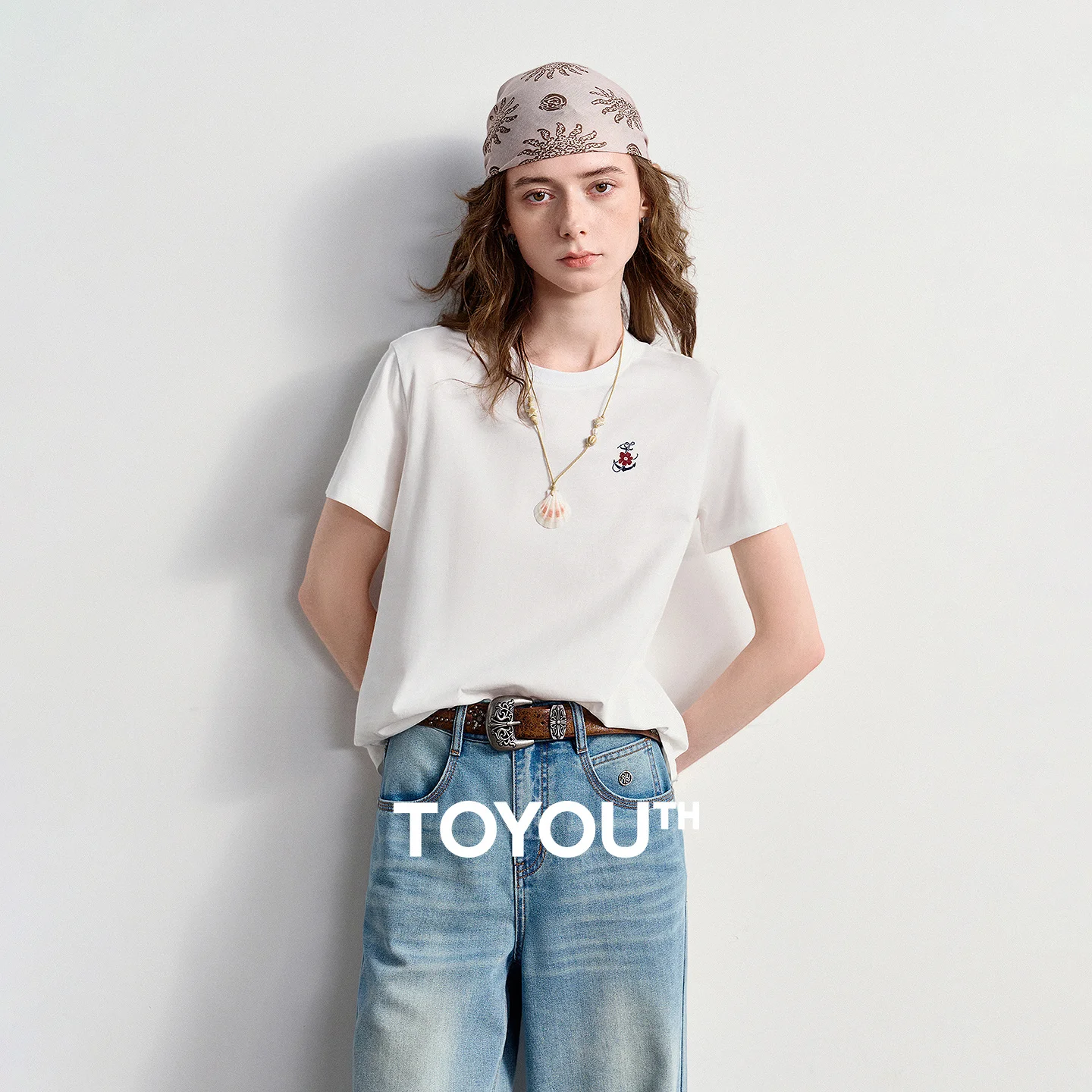 TOYOUTH Women's Short Sleeve Tee 2026 Summer New Cotton Feel Regular Shoulder Fun Print Round Neck Slimming Basic Casual Tops
