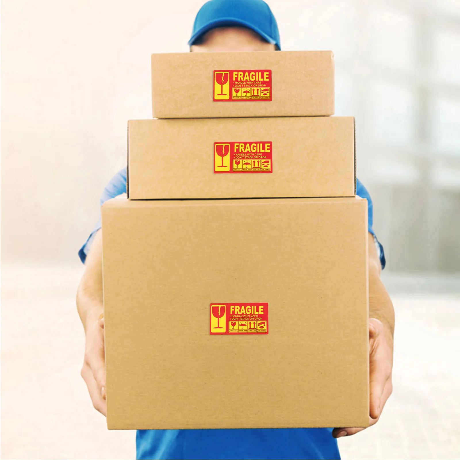 3 لفات من الملصقات الهشة ملصقات تحذيرية باللغة الإنجليزية للشحن والتخزين المتحرك وملصقات التعبئة المتينة الواجهة مع مقبض #6