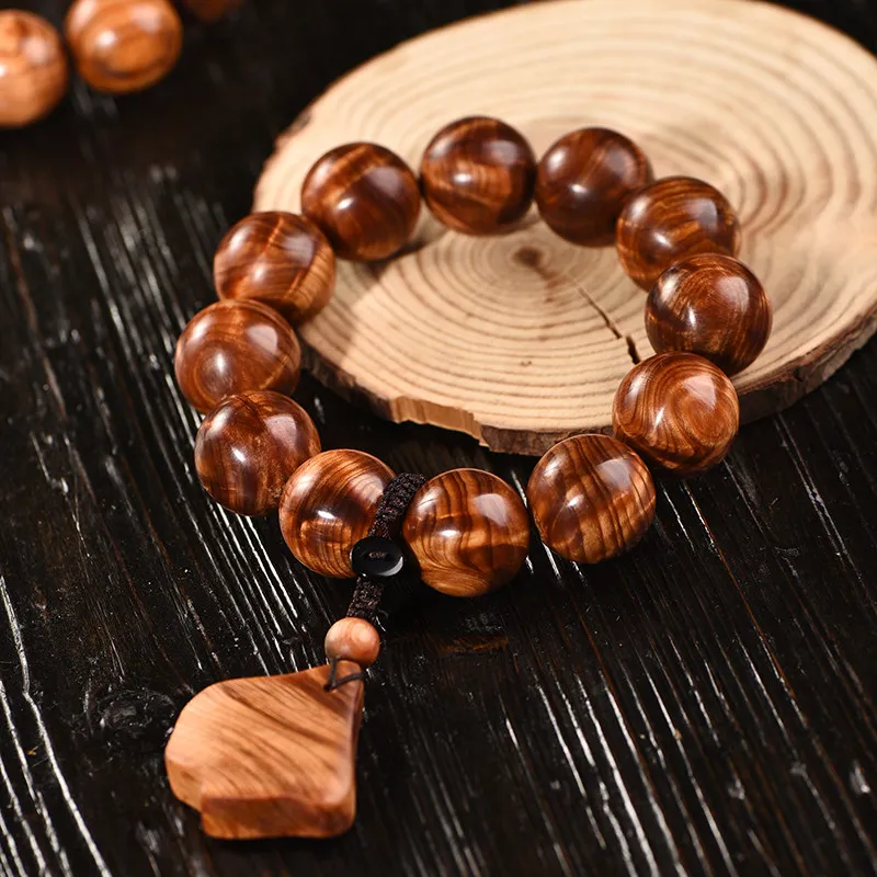 

Chenghua Old Material Thuja Sutchuenensis Men's Bracelet: Water Wave Lightning Dragon Gall Pattern Buddhist Prayer Beads Gift