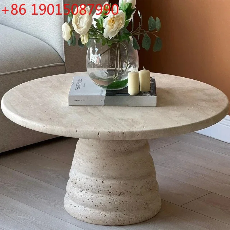 Ruili Style Minimalist Natural Roman Cave Stone Marble Tea Table Designer Model Villa Model House Living Room Home