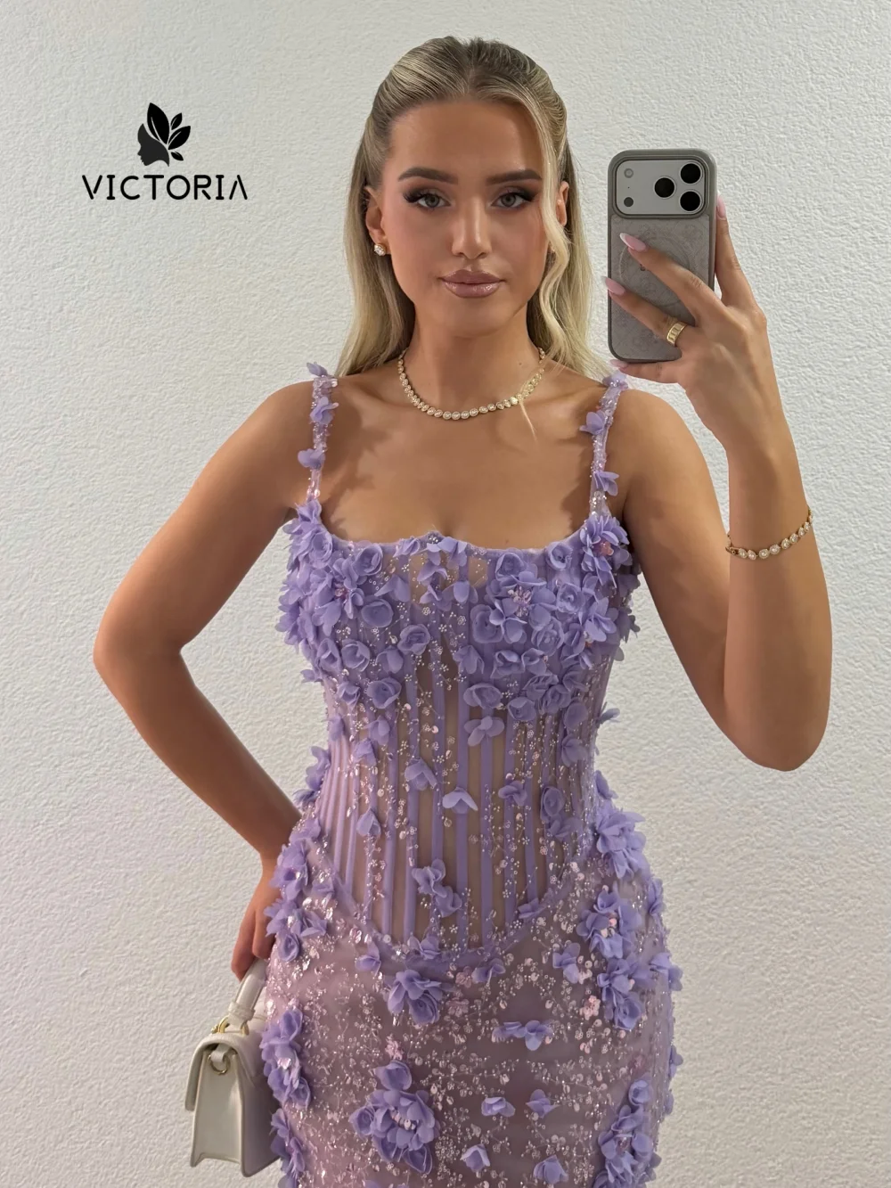 ラベンダースパゲッティフラワーマーメイドイブニングドレス20 - Elegant Satin Evening Gown Split のレビューと価格