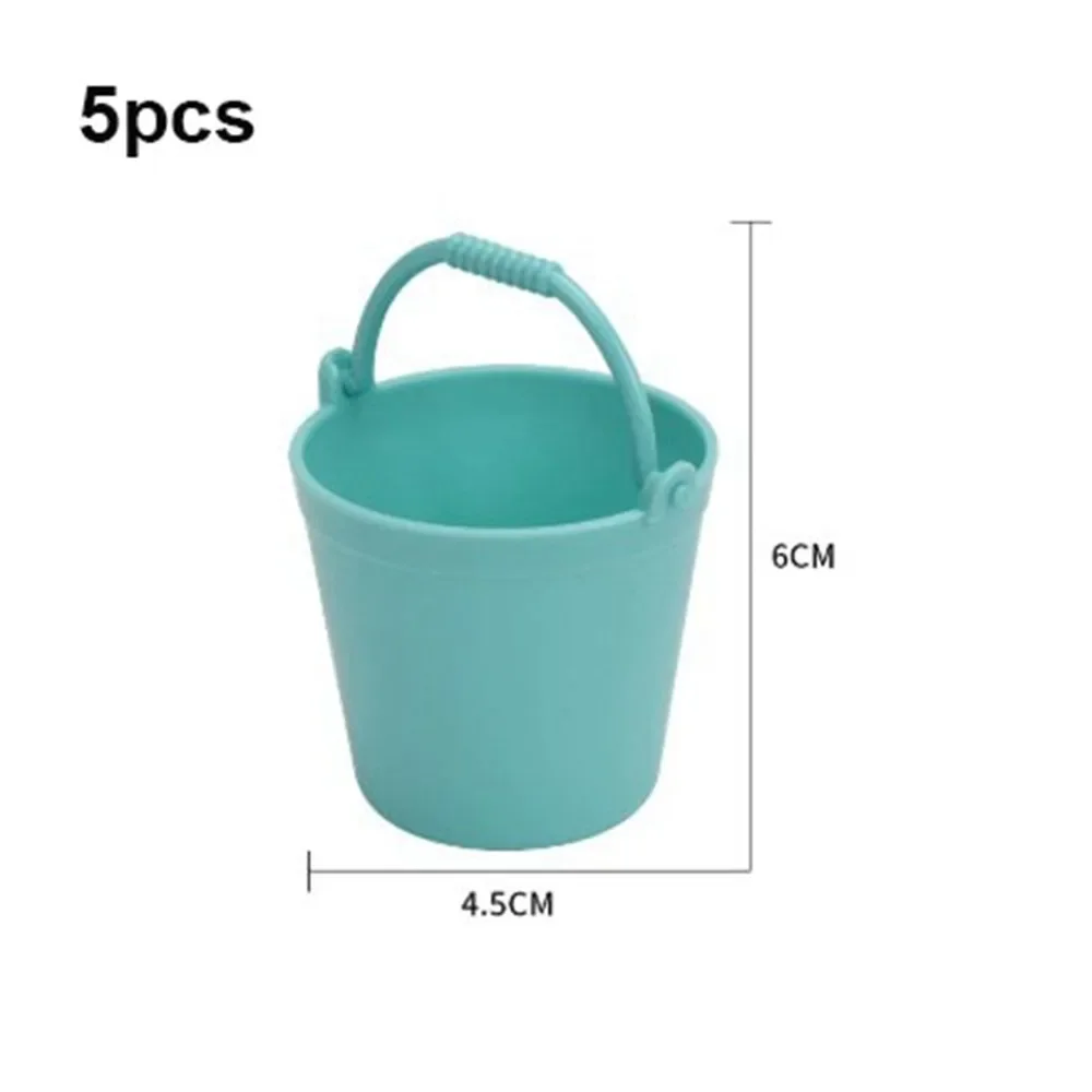 5pcs Plastic Miniature Bucket Model Mini 4.7*6cm Children Beach Small Bucket 6 Colors Dollhouse Decorations Ornaments
