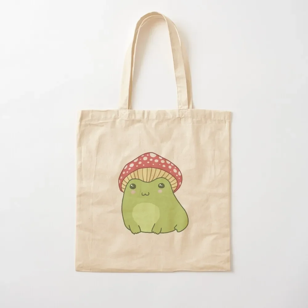 

Kawaii Frog with Toadstool Mushroom Hat: Cottagecore Aesthetic Toad, Edgy Kidcore Alt Emo Fairycore Fantasy Froggy Tote Bag