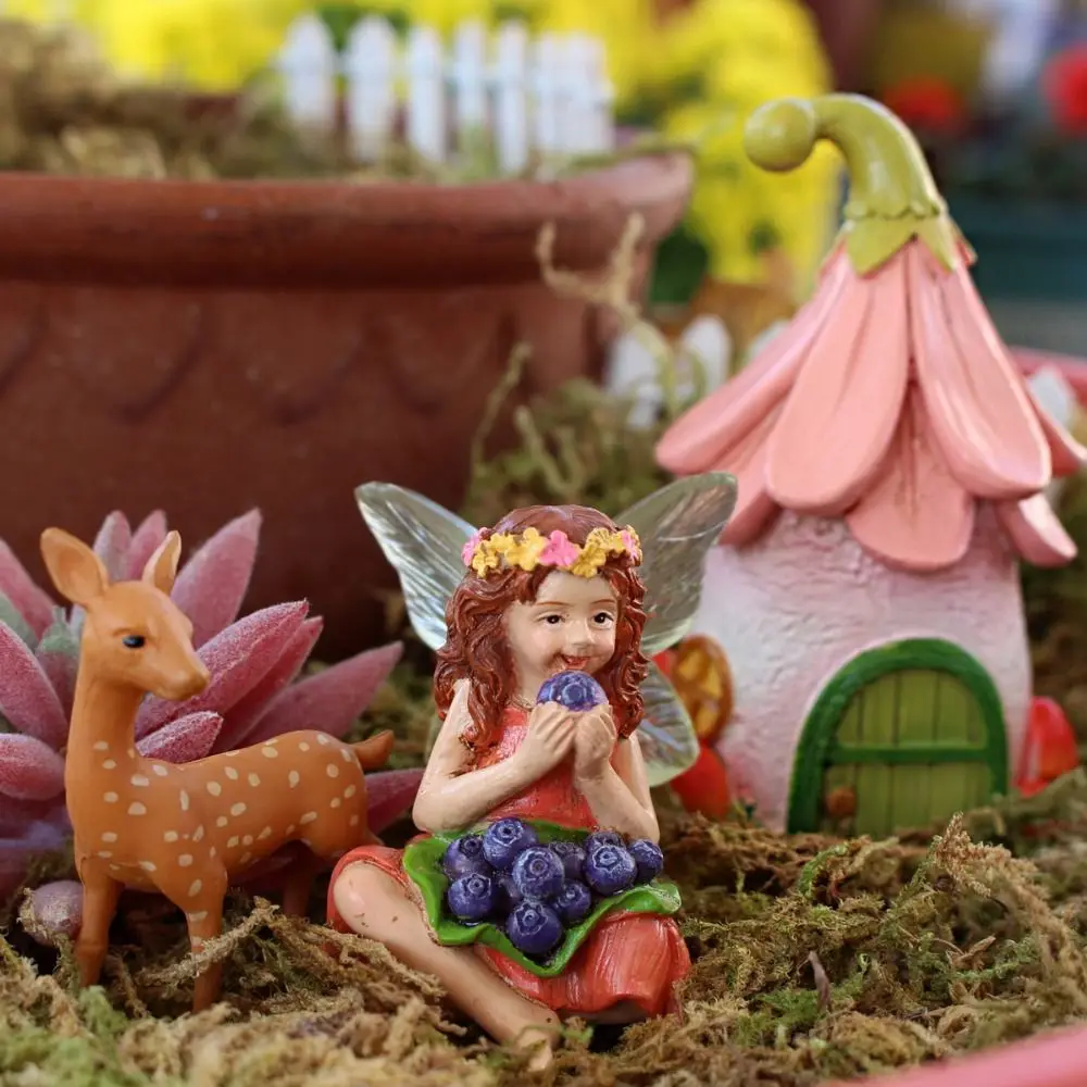 

4pcs Crafts Resin Fairy Elf Ornament Cute Creative Garden Statue Waterproof Handicraft Flower Fairy Plugin Set Living Room