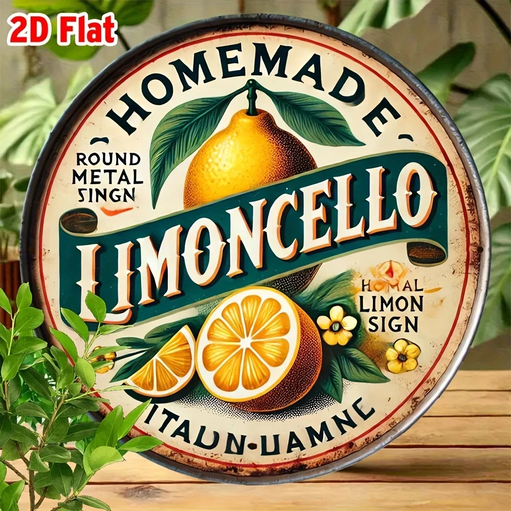 Homemade Limoncello Fresh Lemon Fruit Retro Round Tin Sign - Vintage Durable Metal Plaque Wall Decor, Bar Kitchen Cafe Home Wall