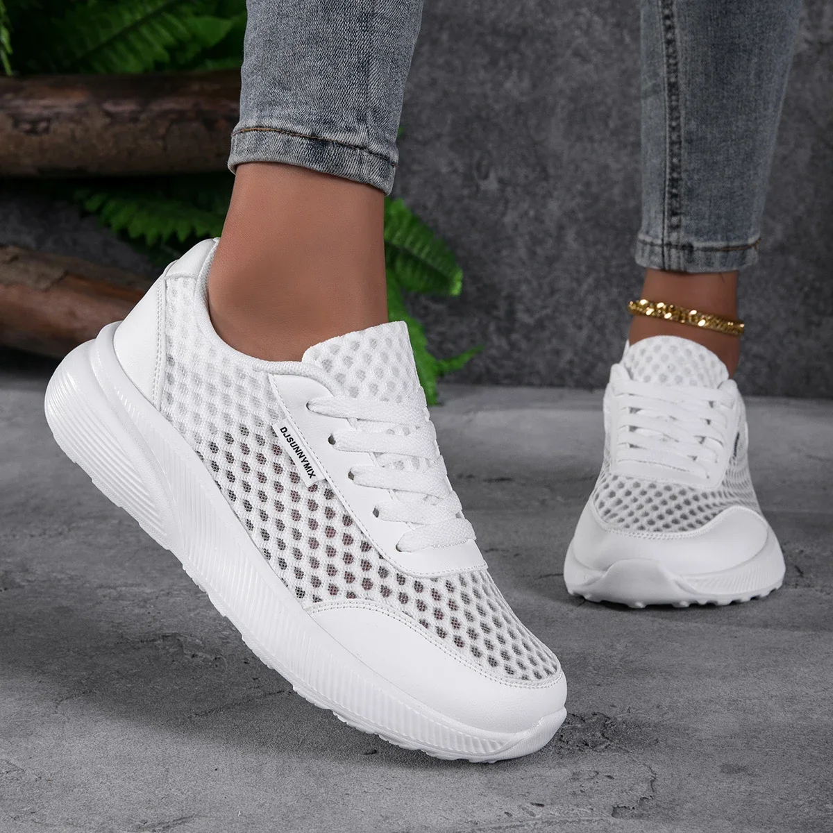New Women Wide Feet Casual Shoes Fashion Summer Mesh Lace Floral Pattern Walking Sneakers Soft Breathable Black Female Footwear image 5