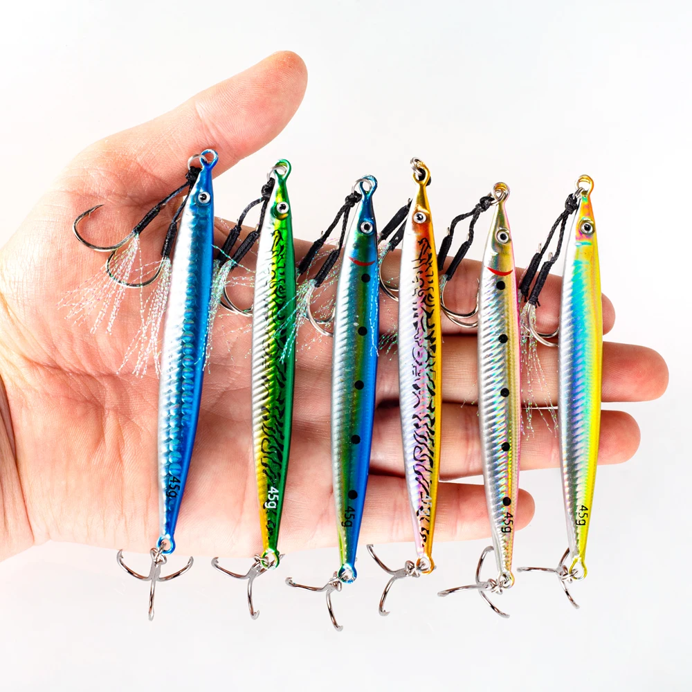 6Pcs Casting Lure Laser Metal Jig Printed Fast Sinking Jigging 14G-45G Artificial Bait Hard Bait With Sharp Hooks For Fishing