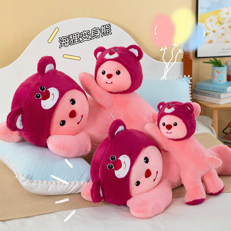 

Новая большая плюшевая игрушка-подушка 50/90 см: Мультяшный клубничный медведь-бобр, милый, кавайный, подарок для девочки на день рождения, украшение для комнаты