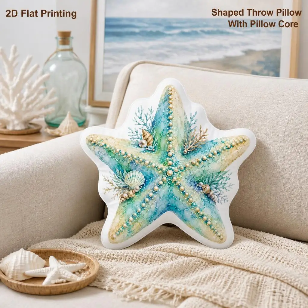 Strand-Seestern Geschenk für Meeresliebhaber, Plüschkissen, Unregelmäßiges Stoffkissen, Wohndekor-Geschenk für Sofa und Bett