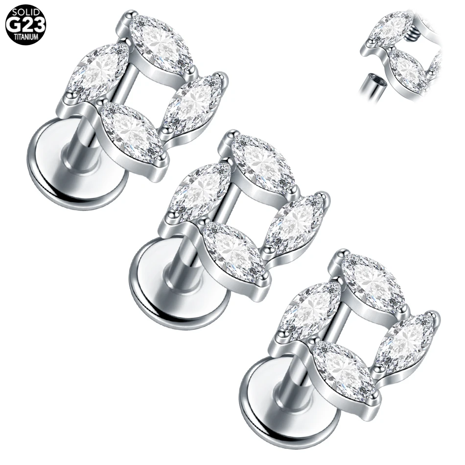 1PC Titanium Piercing Cluster Cubic Zircon Cartilage Earring Tragus Pircing Flat Back Stud Helix Piercing Jewelry Women Gifts