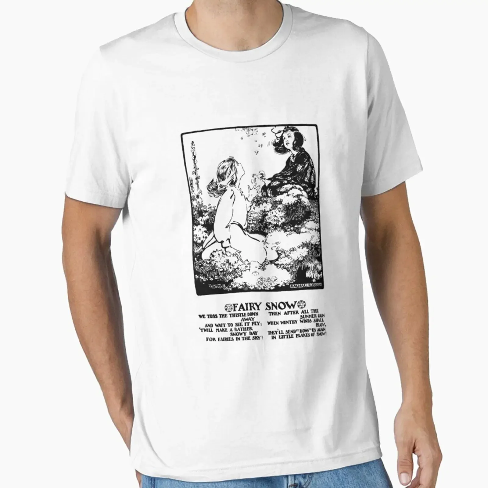 T-shirt vintage Poème de la nature avec illustration Art Nouveau Fairy Snow Essential, effet délavé, pour un usage quotidien