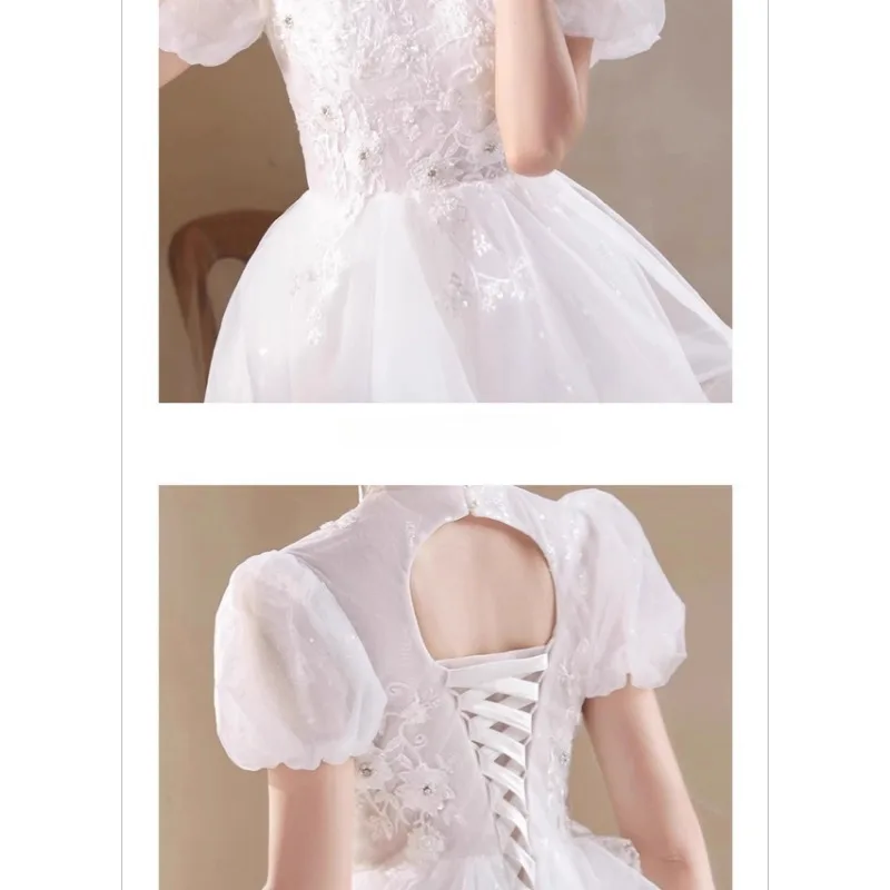 White Evening Dress, Women's 2025 New High-end Engagement and Toasting Outfit, Light Luxury, Niche High-end Host, Chinese Style