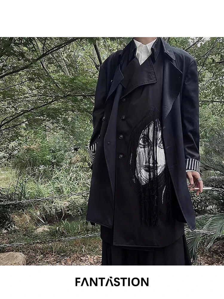 

FANTASTION Original design Double-layer jacket Grimace embroidery tassels unisex chic coat jackets outwear coats