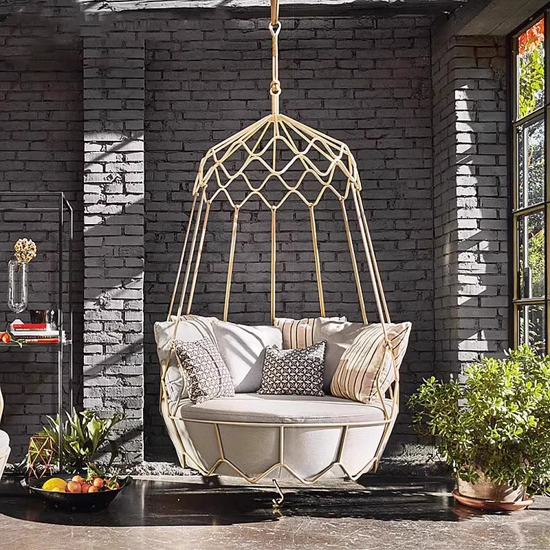 

Simple Modern Outdoor Metal Hanging Basket Bird's Nest Cradle Chair Waterproof Cushion 2-Seater for Hotel Living Room Villa