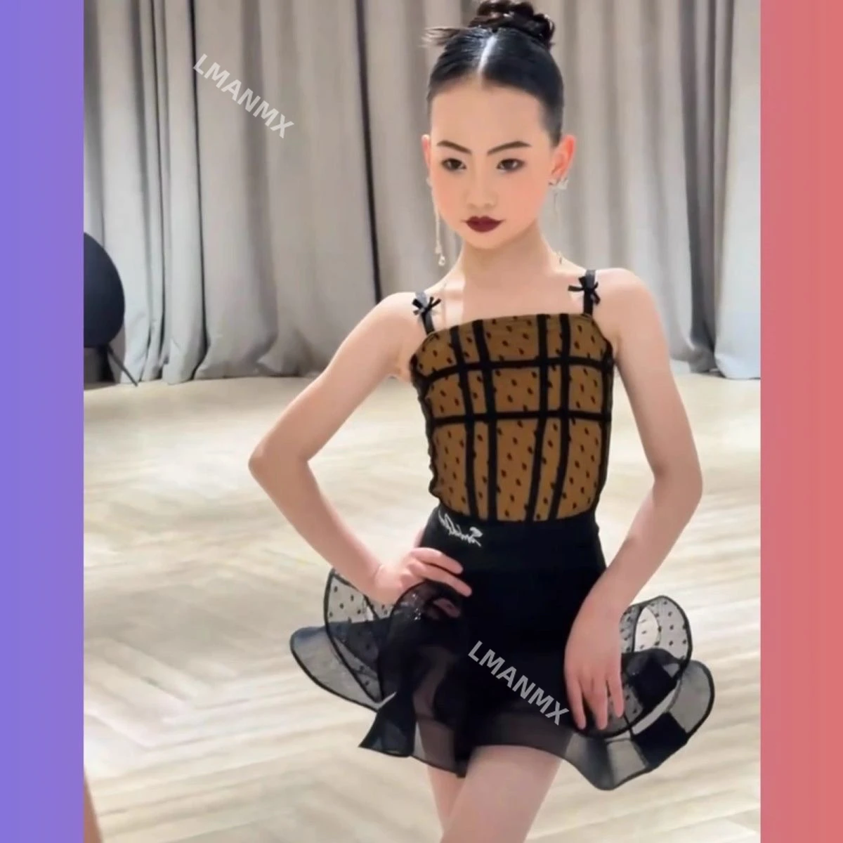 Dança latina infantil 2025 primavera/verão novo produto ponto de onda elegante conjunto espinha de peixe roupas de prática