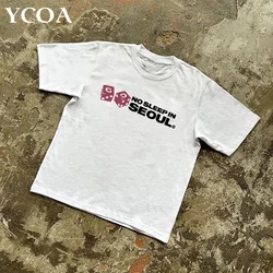 Men T-Shirt Cotton Oversized Letter Y2k Streetwear Harajuku Short Sleeve Tops Tees Graphic Pulovers Korean Aesthetic Clothing