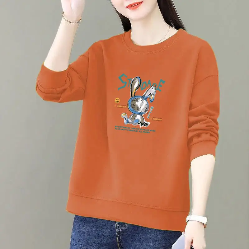 Odzież damska Pullover Letter Cartoon Printing Lantern Long Sleeve Round Neck T-shirt Casual Loose All-match Stylowe topy