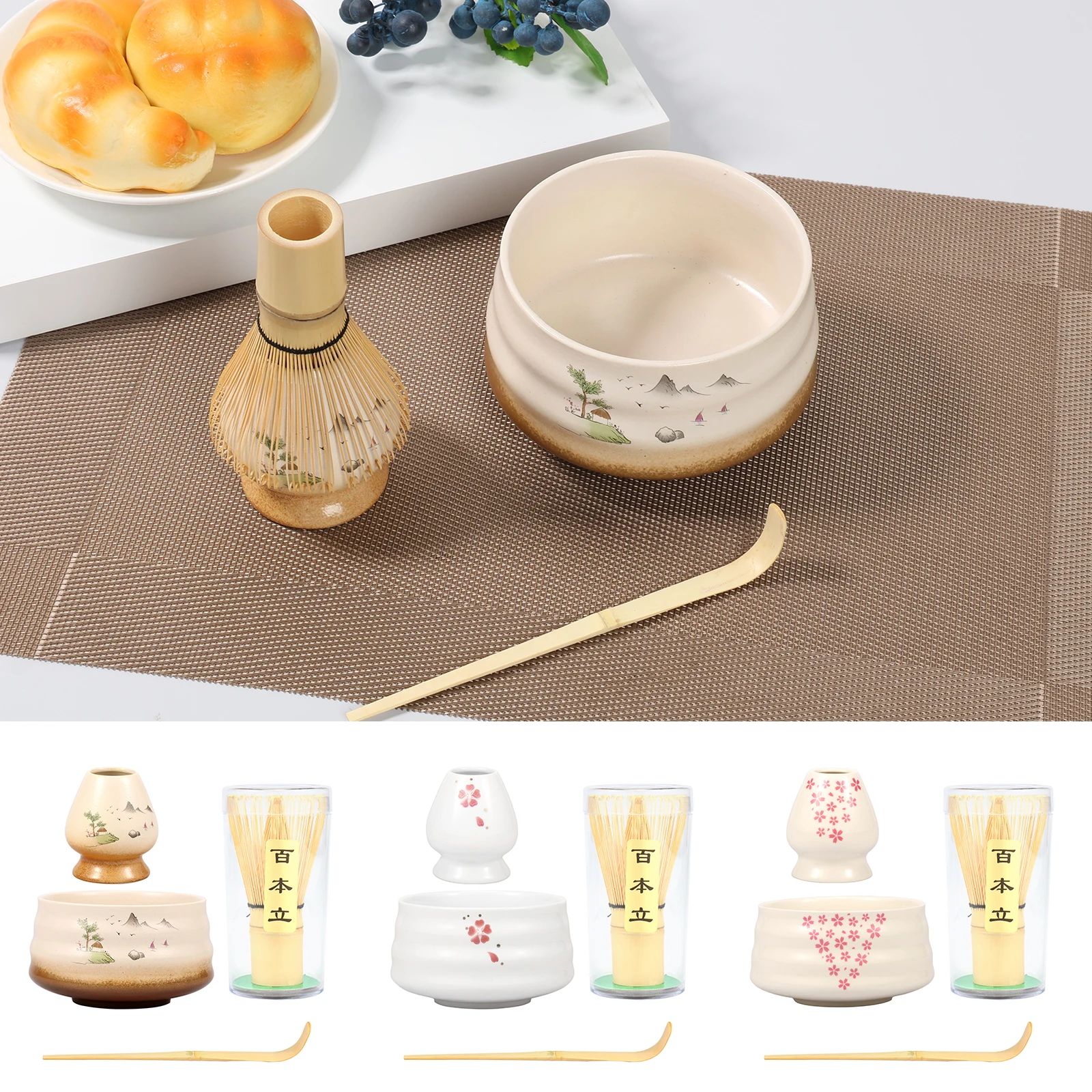 5Pcs Matcha Whisk Set Elegant Matcha Tea Set Japanese Matcha Making Set with Ceramic Whisk Holder Matcha Bowl Tea Scoop Matcha