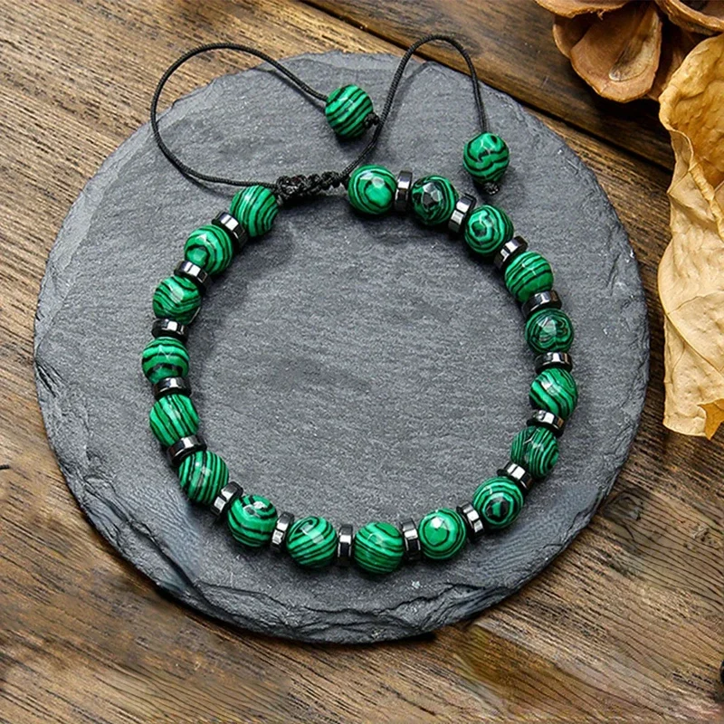 

Natural Malachite Beads Bracelet Handmade Healing Stone Jewelry for Men & Women 4 Styles Valentines Gift
