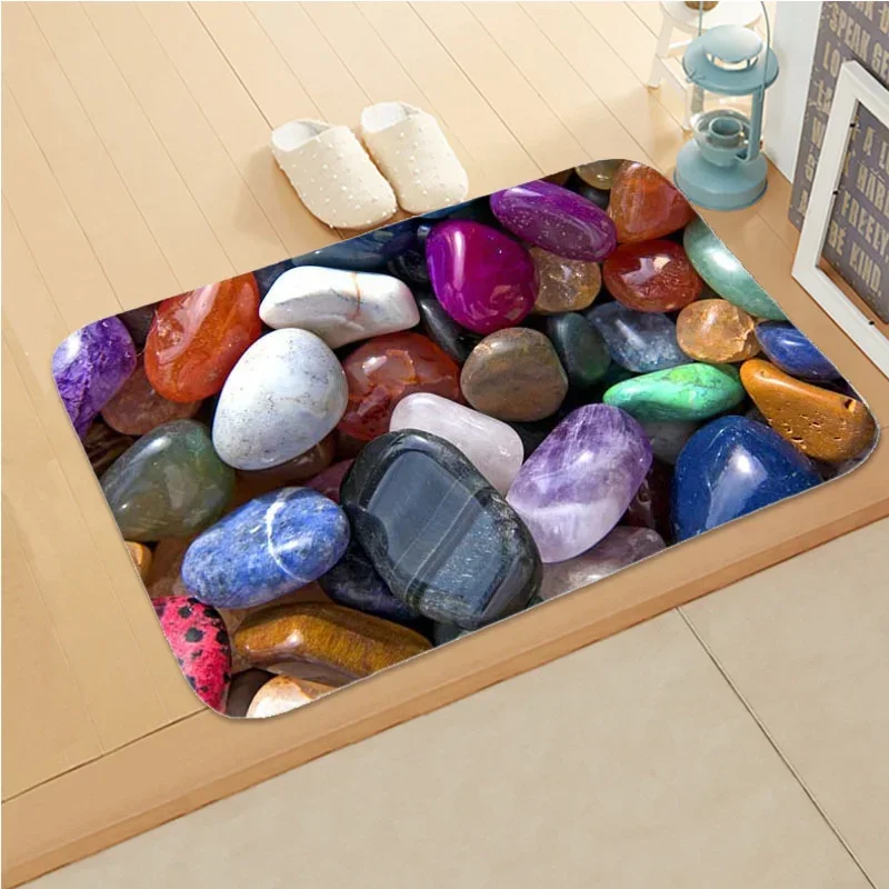 Colour Stone Pattern Bedroom Anti-Slip Shop Home Decor Doormat Kitchen Bath Soft Entrance Door Mat Coral Velvet Soft Carpet Rug