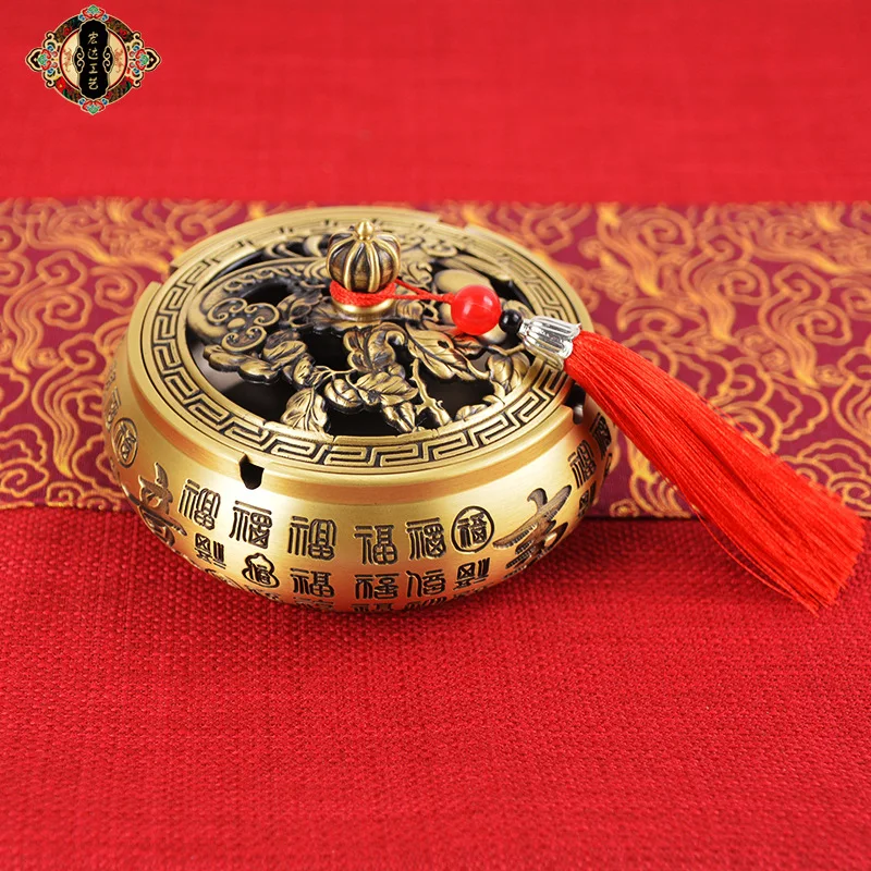 All-brass Hundred Blessings ashtray Storage jars, everything goes smoothly Copper incense burner ornament