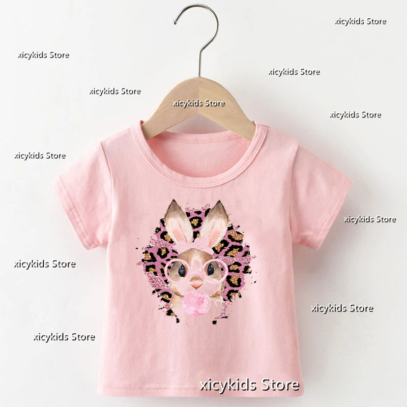 T-shirt drôle de lapin de pâques pour filles, vêtements pour enfants, dessin animé, mignon, Kawaii, rose, enfants de 2 ans à 12 ans