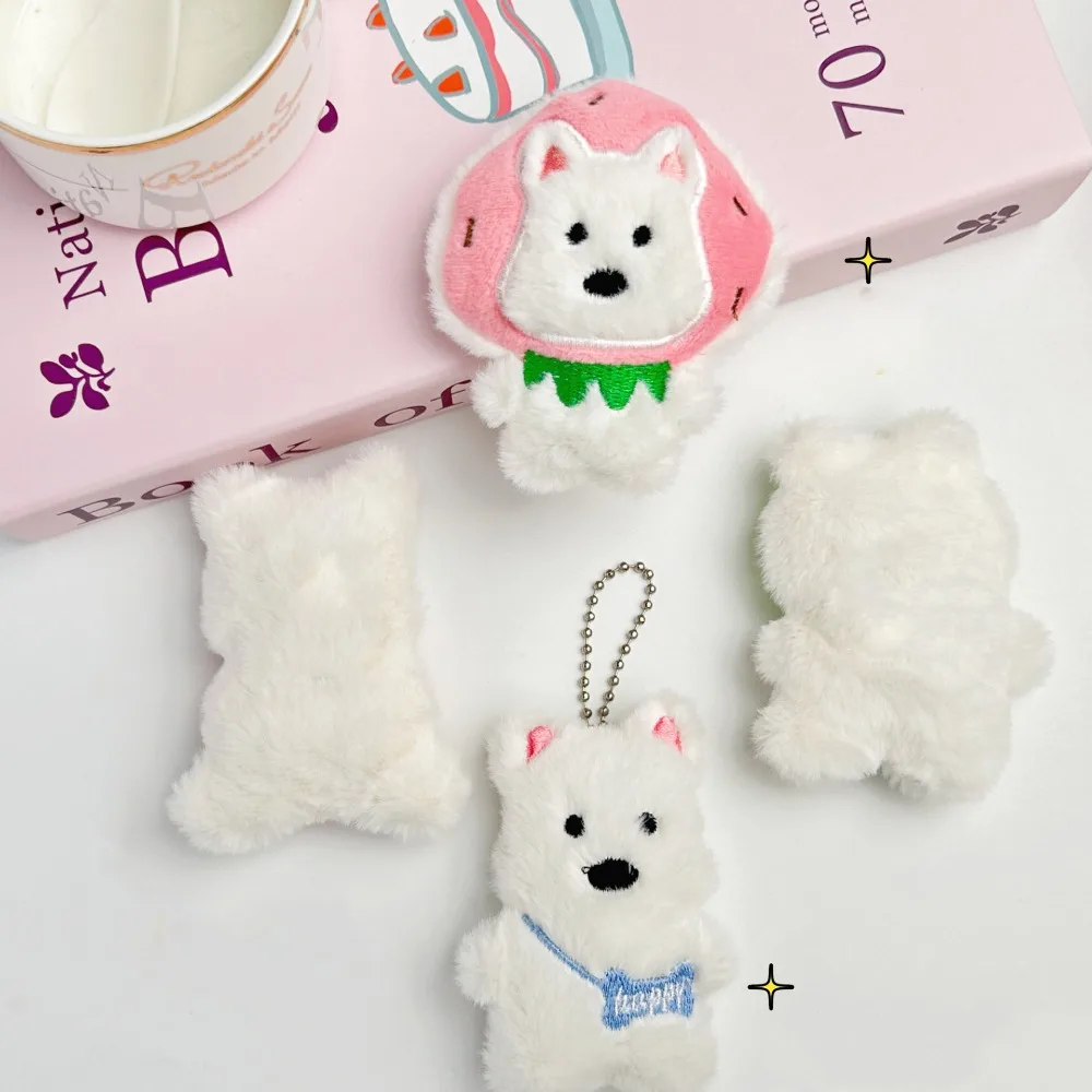 Squeak Puppy Plush Keychain Cartoon West Highland Dog Small Dog Doll Plush Keychain Kawaii Cute Stuffed Dog Keyring