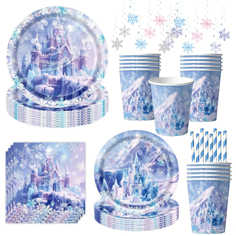 Christmas Ice Castle One Time Party Tableware Set Cake Plate Picnic Suitable for Party and Gathering Supplies Baby Showe Gift