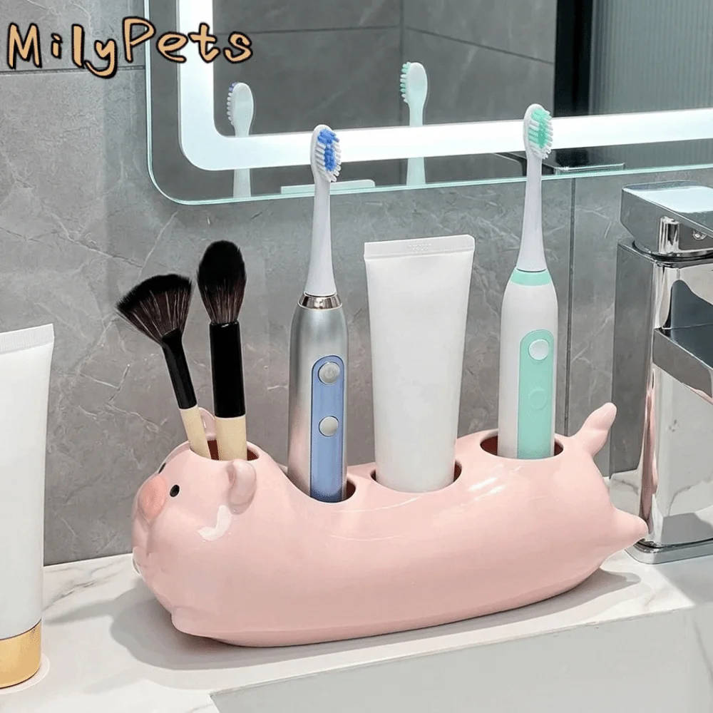 

Cartoon Pig Electric Toothbrush Holder Ceramic Space Saving Electric Toothbrush Stand Waterproof Decorative