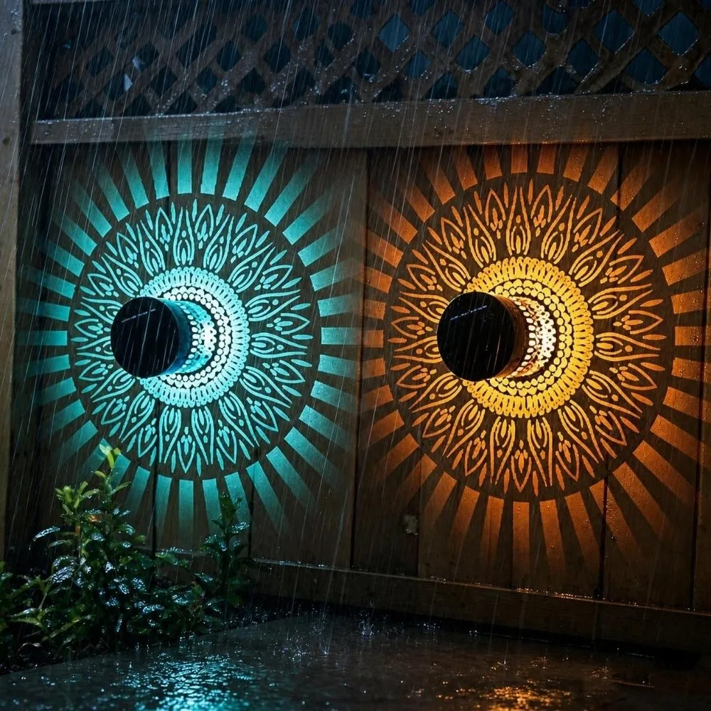 luminaria-solar-de-parede-led-em-metal-com-padrao-mandala-de-girassol-luz-decorativa-para-jardim-a-prova-d'Agua-com-padrao-vazado-para-cerca-parede-e-caminho