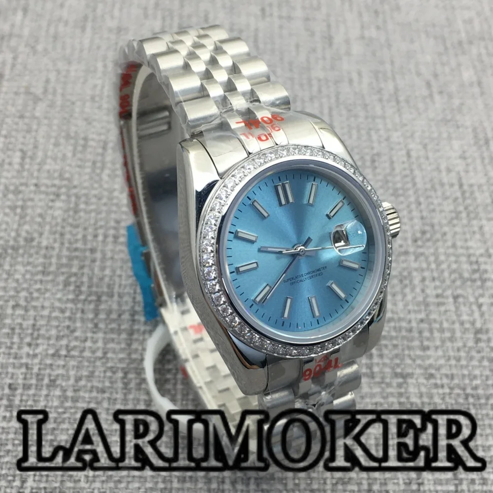 LARIMOKER Women's Mechanical Diving Watch 31MM Diamond Decorative Case Blue Dial Luminous Sapphire Glass NH05 Automatic Movement
