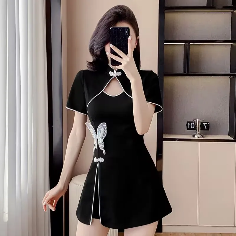 woman 2 piece set outfit 2025 Summer Women Black Cheongsam Dress Two-Piece Set Fashionable Temperament Women's Clothing