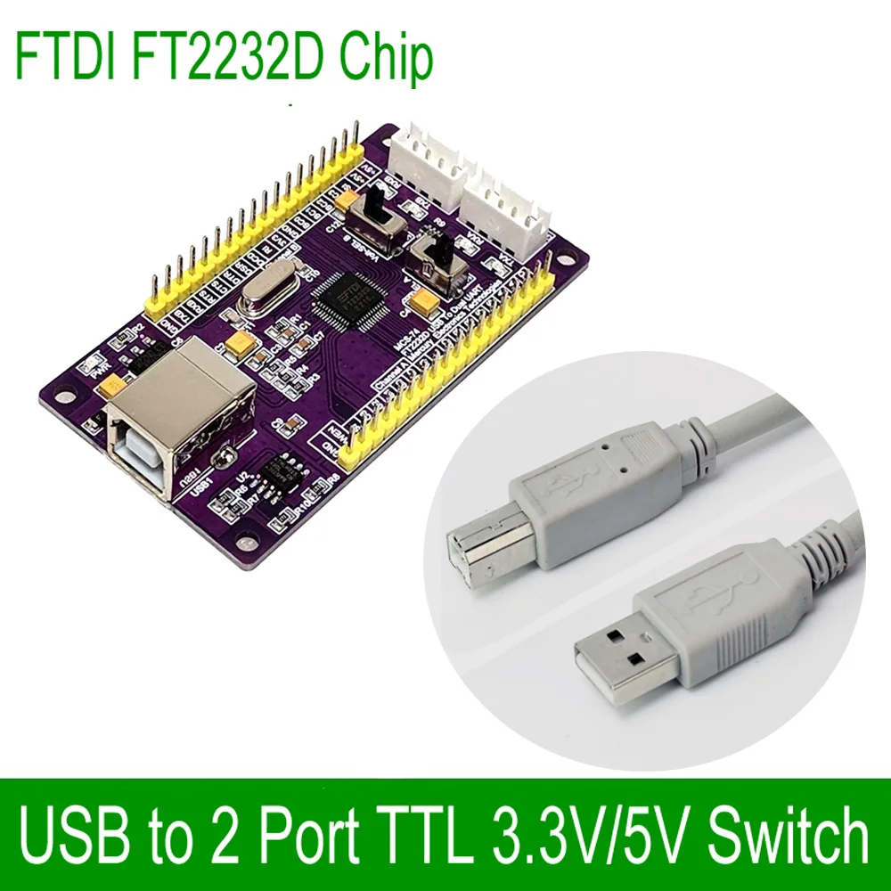 

FTDI FT2232D USB to 2 Port TTL 3.3V / 5V Switch 2 Channel UART Converer PCB Board for IPC POS ATM KIOS Serial Terminals