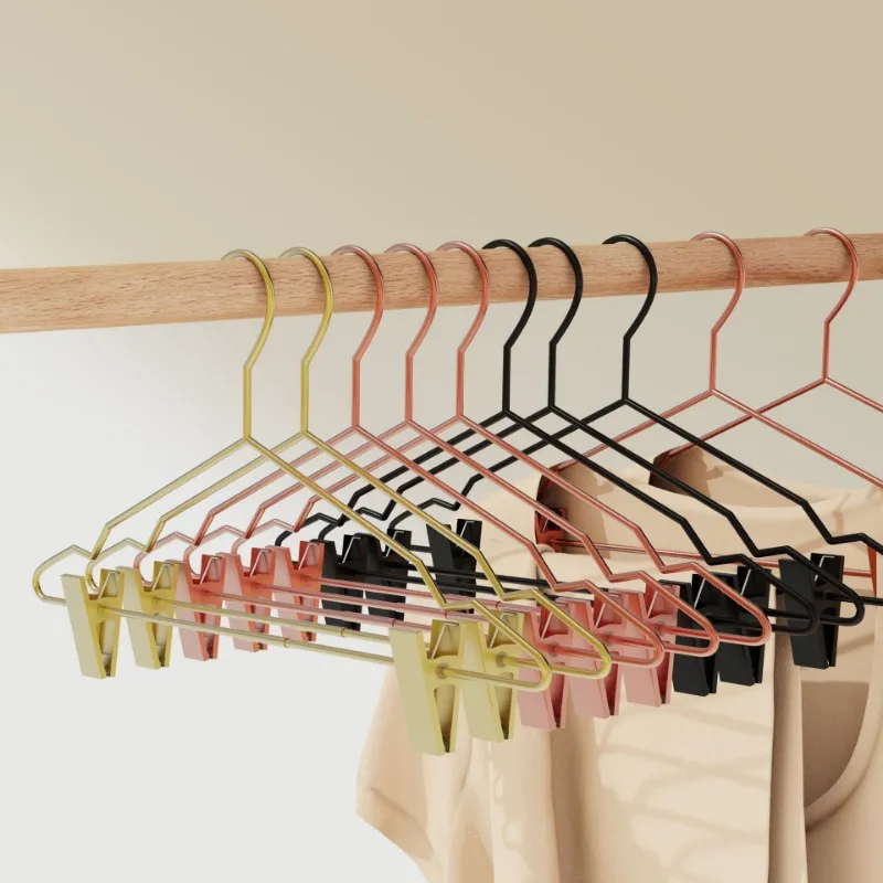 5PCS Solid Metal Pants Hanger Rose Gold Non Slip Skirt Clips INS Clothing Store No Trace Trouser Shorts Garment Holder Organizer