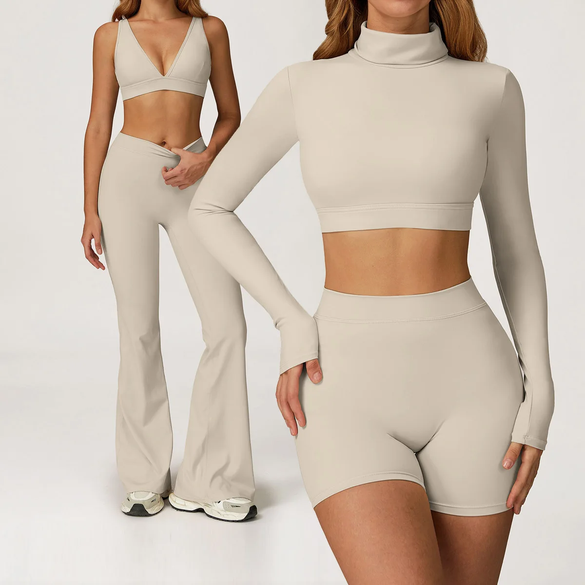 

New 2PCS Yoga Suit Sports Set Women Gym Tracksuit Running Workout Long Sleeve Shirt Fitness Clothing Sports Bra Leggings Suit